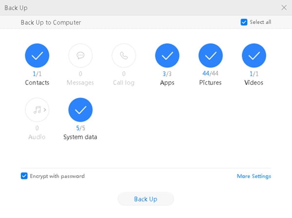 Sélectionner les données à sauvegarder