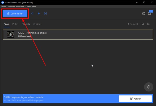 Coller le lien dans le logiciel