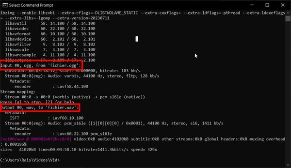 Vérifier le fichier sur FFmpeg