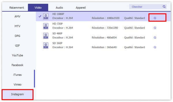 sélectionner le format Instagram