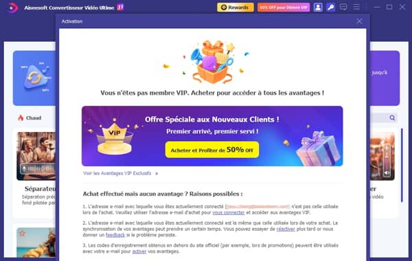 Activer vos privilèges VIP