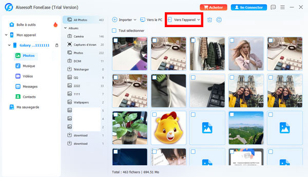Cliquer vers l'appareil