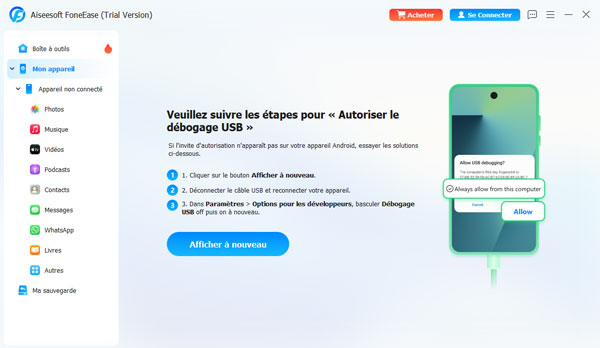 autoriser le débogage USB sur appareil Android
