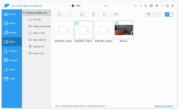 Sélectionner et transférer des films sur iPad