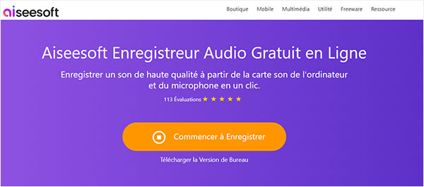 Page d’Aiseesoft Enregistreur Audio Gratuit