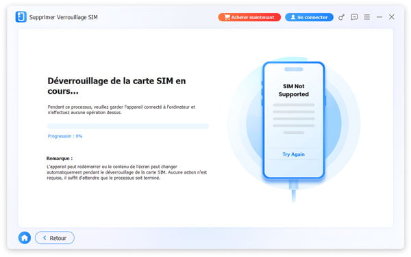 Déverrouillage de la carte SIM en cours
