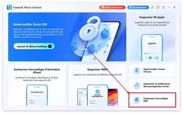 L'interface de supprimer verrouillage SIM