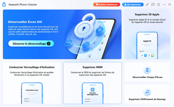 Le page principal d'Aiseesoft Iphone Unloker