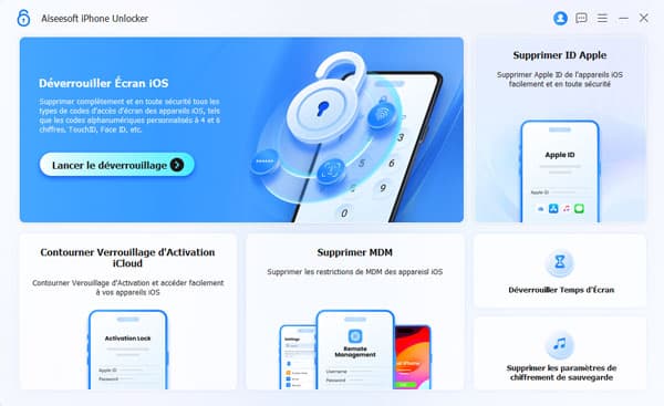 Le page principal d’Aiseesoft Iphone Unloker