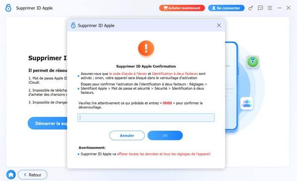 Saisissez le code pour confirmer le déverrouillage