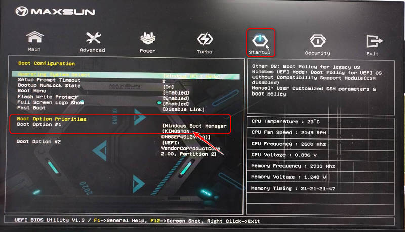 Bios modifier la priorité