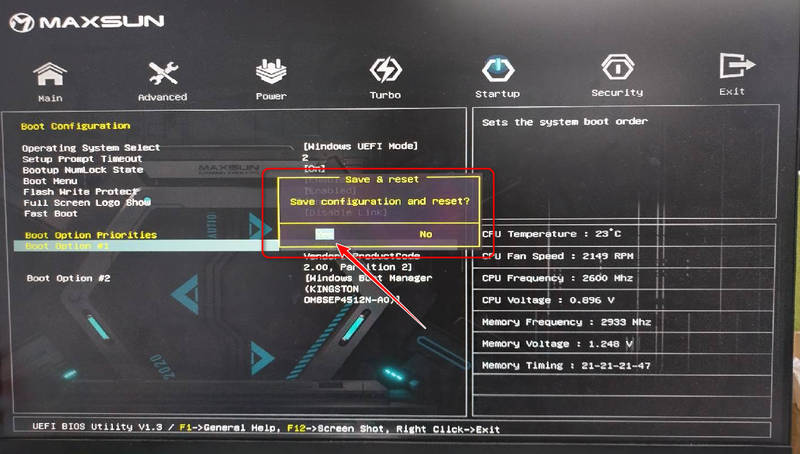 bios sauvegarder les parametres