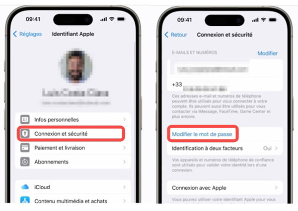 Cliquer sur Connexion et Sécurité