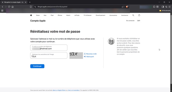 Entrer l’Apple ID dans iforgot.apple.com