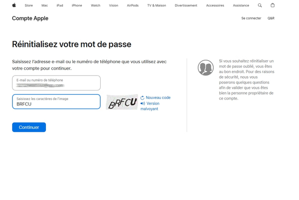 Saisir les informations de l’Apple ID