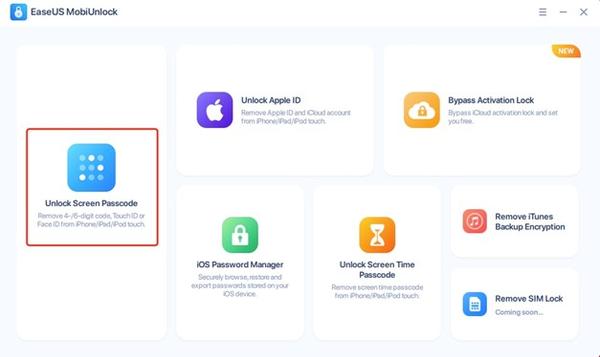 Sélectionner la fonction Unlock Screen Passcode