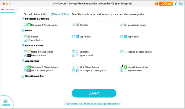 Sauvegarder les données sélectionnées sur votre Mac