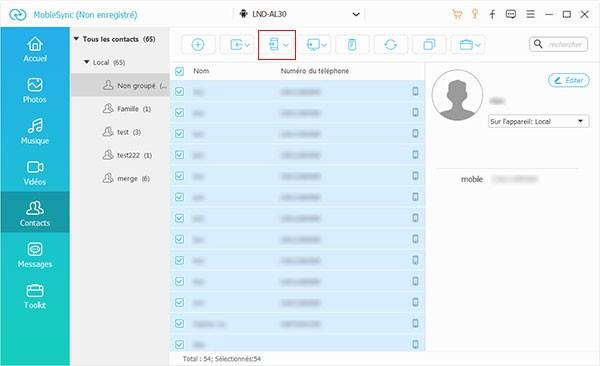Sélectionner les données à transférer
