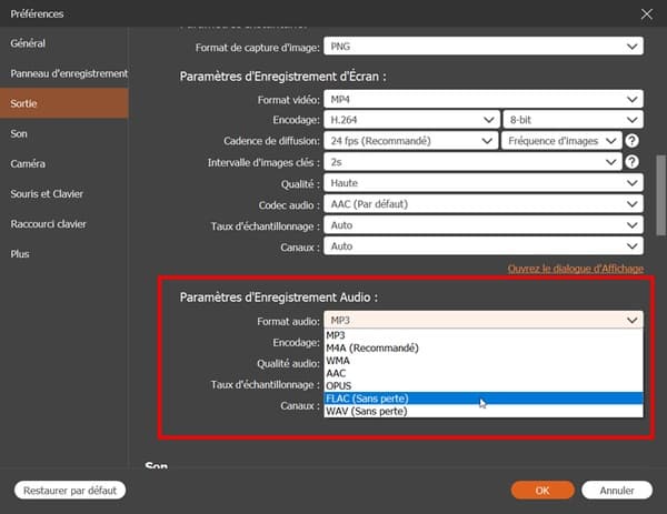 Configurer le format FLAC