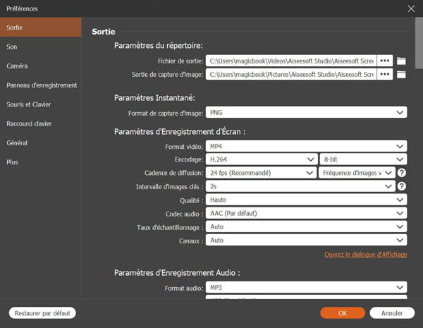 Régler les préférences de l'enregistrement