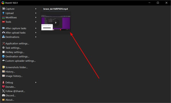 Accéder à la vidéo ShareX