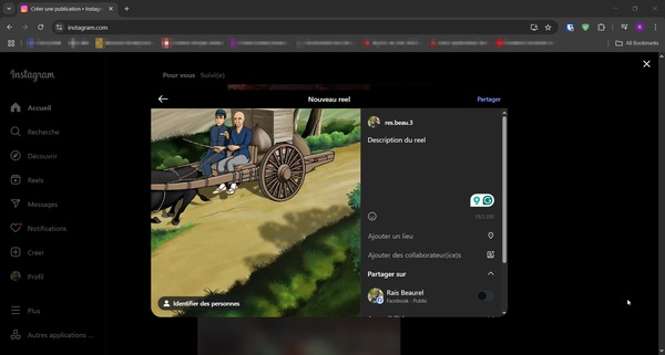 Ajouter les détails du reel sur Instagram web