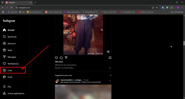 Cliquer sur Créer sur Instagram web