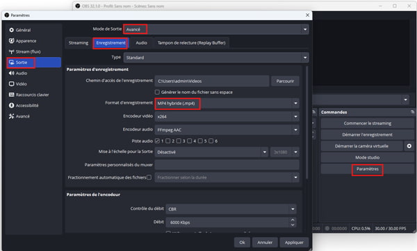 Configurer le format de sortie MP4