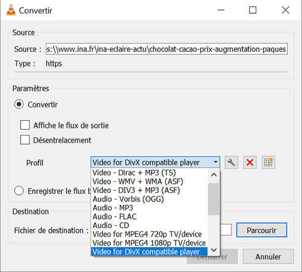 Convertir le flux réseau avec VLC