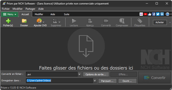 Convertir MPG en MP4 avec Prism