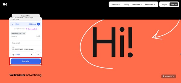 Envoyer la vidéo avec Transferer