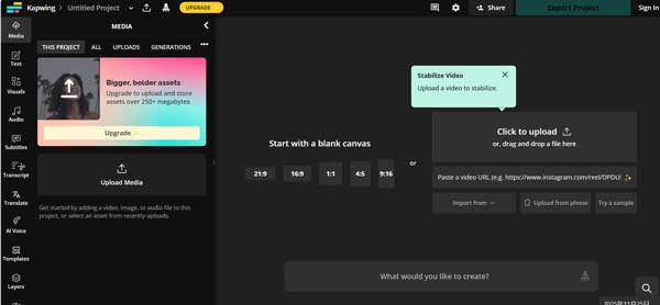 Importer votre vidéo sur Kapwing