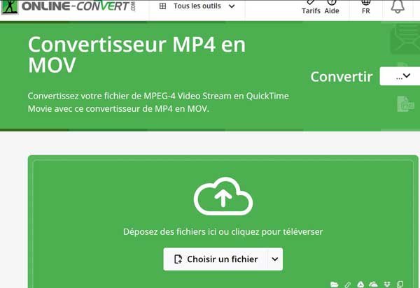 Convertir MP4 en MOV en ligne avec Online-Convert
