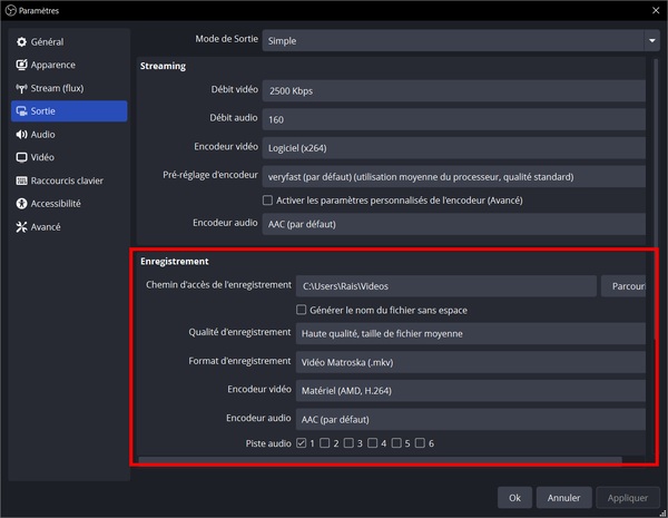 Réglages de base sur OBS